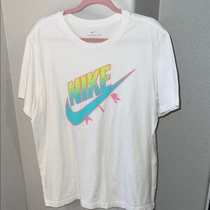 Nike White Tee with Pink and Blue Logo Women’s Size XL
